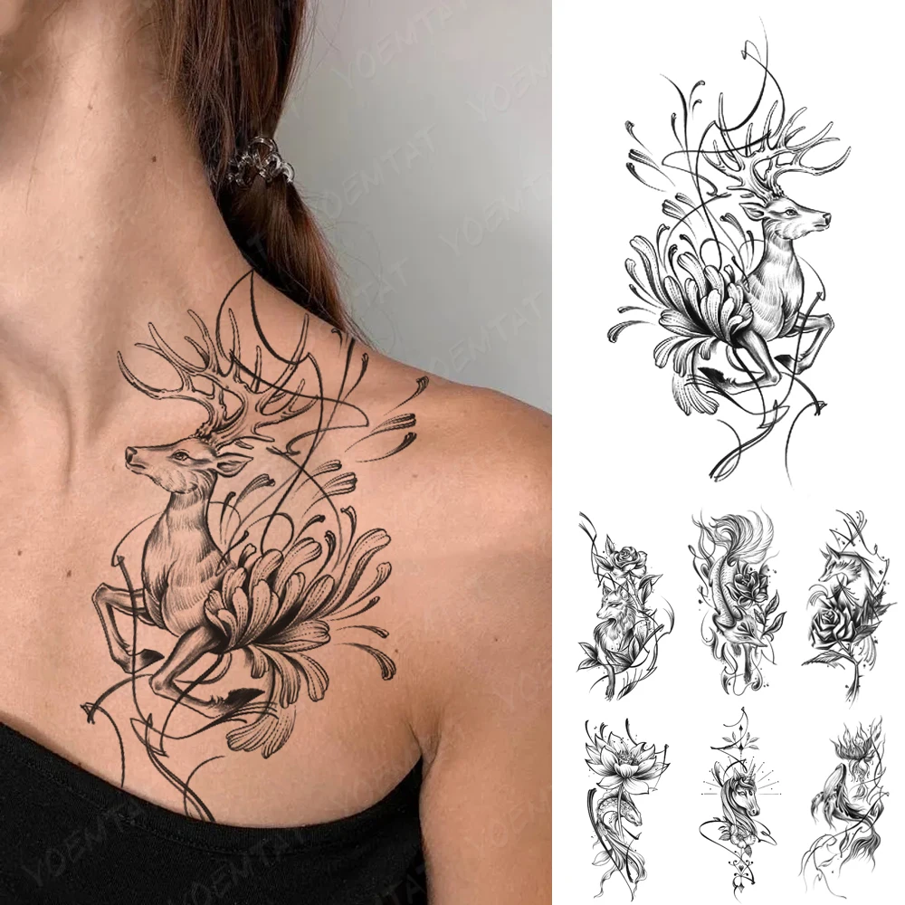 Waterproof Temporary Tattoo Sticker Sexy Sika Deer Unicorn Fox Whale Arm Neck Flower Flash Tattoos Fake Tatoo Women Men Body Art
Waterproof Temporary Tattoo Sticker Sexy Sika Deer Unicorn Fox Whale Arm Neck Flower Flash Tattoos Fake Tatoo Women Men Body Art