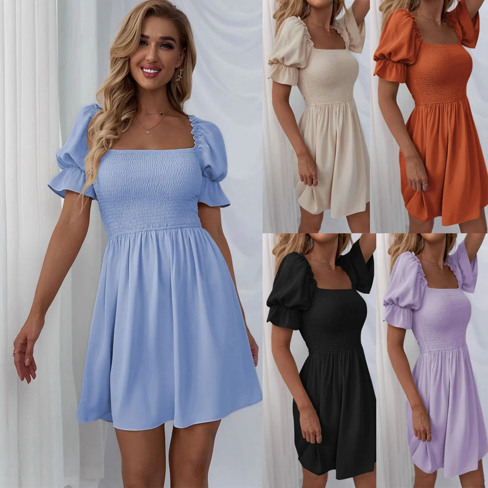 2022 new women's wear square collar simple A-line solid color dress women's h7167
2022 new women's wear square collar simple A-line solid color dress women's h7167