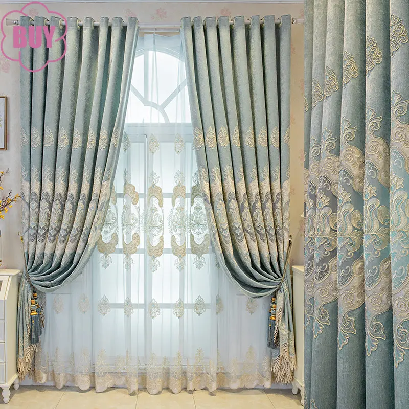 European-style Curtains for Living Dining Room Bedroom Lake Green Embroidered Tulle Chenille High-end Luxury Sheer Curtains
European-style Curtains for Living Dining Room Bedroom Lake Green Embroidered Tulle Chenille High-end Luxury Sheer Curtains