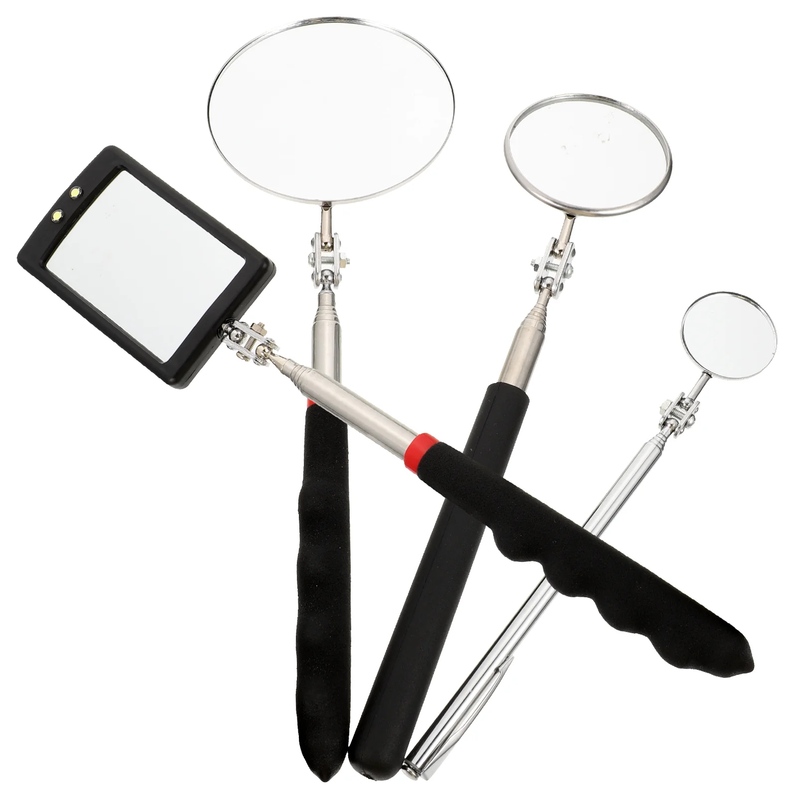 

4 Pcs Telescopic Inspection Mirror A Stick Extendable Flexible Retractable Stainless Steel Telescoping LED