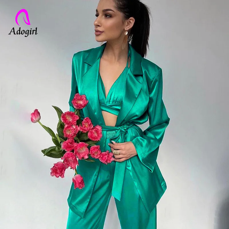 Elegant Women 3 Piece Set Satin Notch Neck Blazer Camis Wide Leg Pant Matching Set 2022 Autumn New Office Lady Outfits Tracksuit
Elegant Women 3 Piece Set Satin Notch Neck Blazer Camis Wide Leg Pant Matching Set 2022 Autumn New Office Lady Outfits Tracksuit