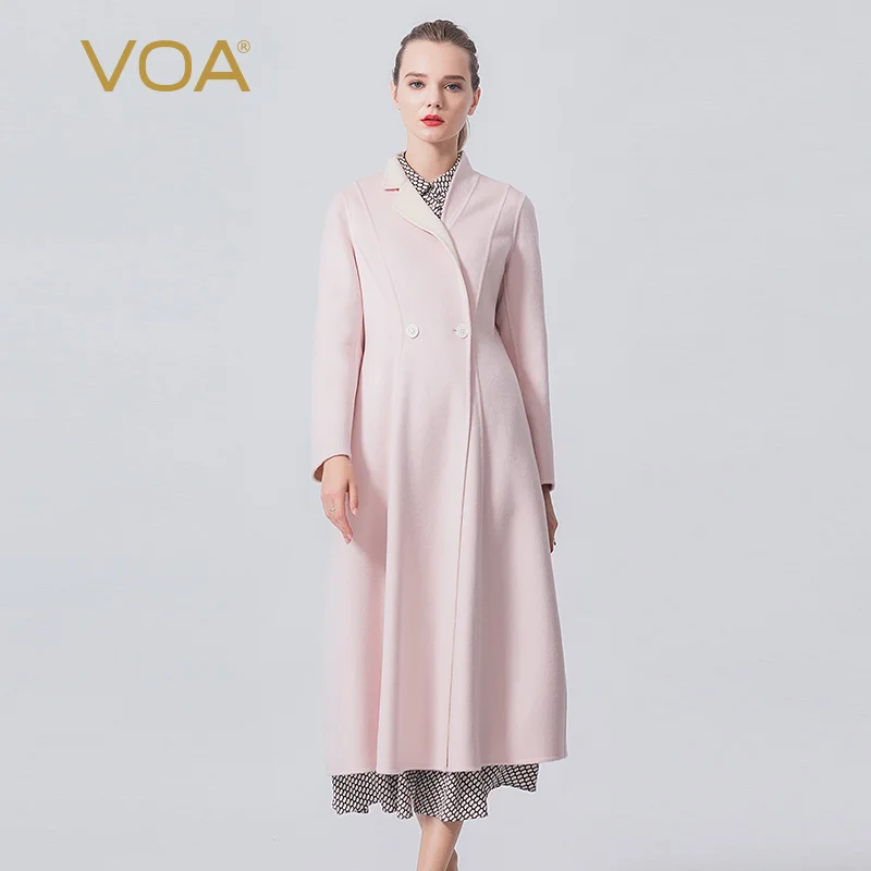 Женское кашемировое двубортное пальто VOA Snowy platau розовое с асимметричным