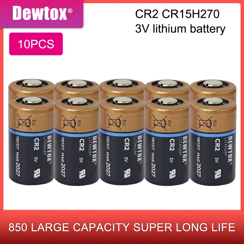 Новые оригинальные литиевые батареи DEWTOX 3 в 850 мАч, CR2 CR15H270 5046LC CR15270, сухие первичные батареи для камеры, фонарика, 10 шт.
Новые оригинальные литиевые батареи DEWTOX 3 в 850 мАч, CR2 CR15H270 5046LC CR15270, сухие первичные батареи для камеры, фонарика, 10 шт.