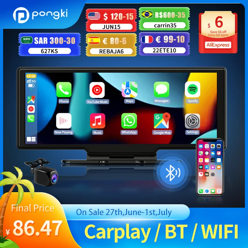 Pongki K2 Dash Cam Carplay Dual Lens GPS Car Dvr Dashcam Front and Rear 1440p 1080p 10 Inch Large Screen Center Console BT 2.5K 
Pongki K2 Dash Cam Carplay Dual Lens GPS Car Dvr Dashcam Front and Rear 1440p 1080p 10 Inch Large Screen Center Console BT 2.5K