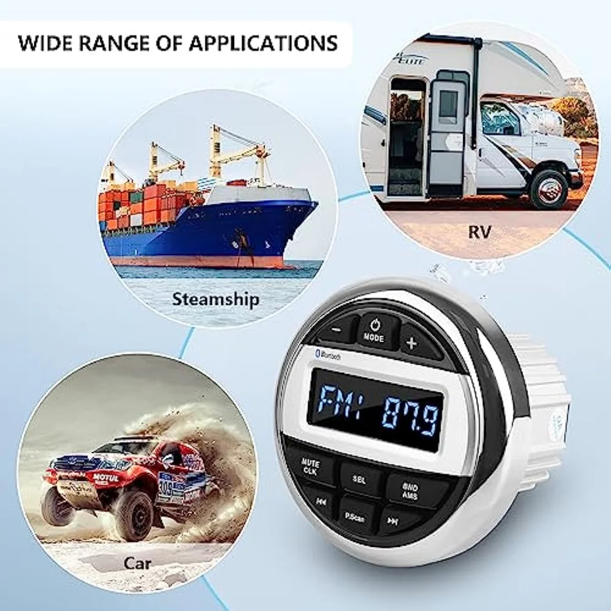 Водонепроницаемая морская стереосистема Bluetooth радио для мотоцикла лодки автомобиля MP3-плеер Автомобильная звуковая система FM AM приемник для спа UTV ATV
Водонепроницаемая морская стереосистема Bluetooth радио для мотоцикла лодки автомобиля MP3-плеер Автомобильная звуковая система FM AM приемник для спа UTV ATV