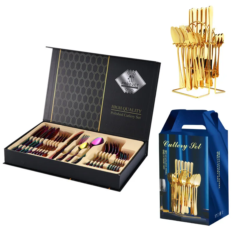 24pcs Dinnerware Set Stainless Steel Tableware Set Knife Fork Spoon Luxury Cutlery Western Steak Cutlery Gift Dinnerware Set
24pcs Dinnerware Set Stainless Steel Tableware Set Knife Fork Spoon Luxury Cutlery Western Steak Cutlery Gift Dinnerware Set