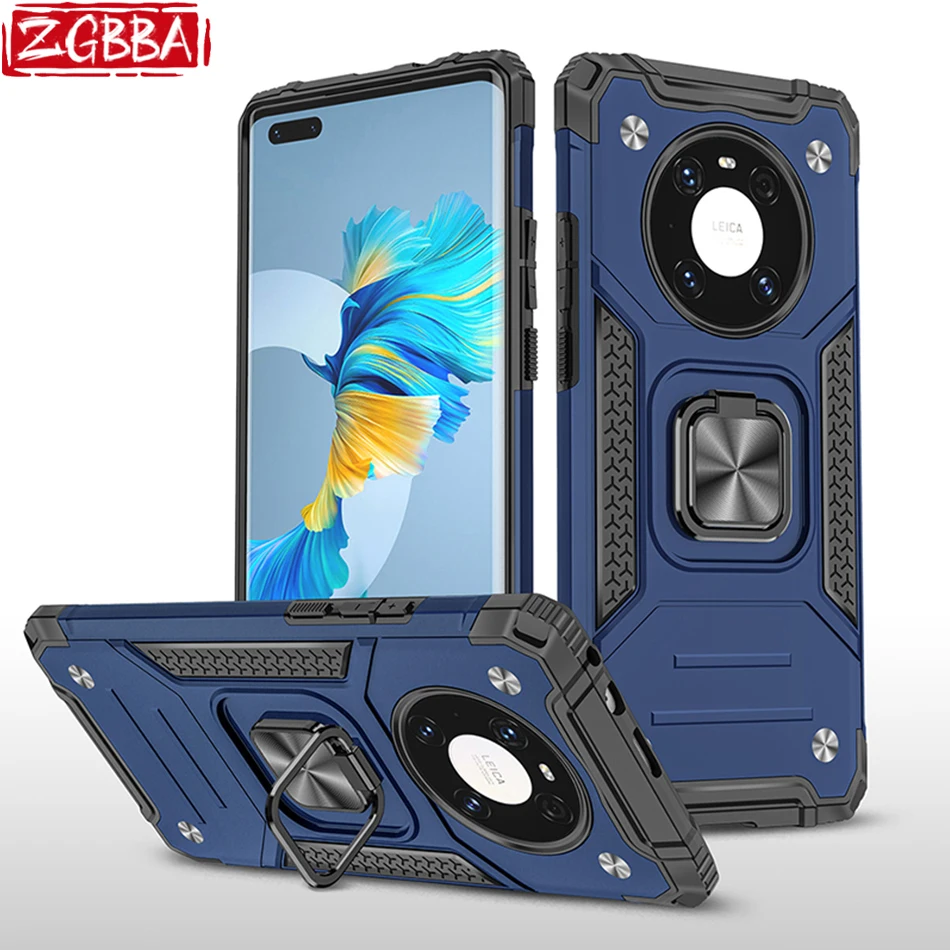 

Shockproof Protective Phone Case for Huawei Mate 40 Pro Plus Lite Metal Ring Car Holder Cover for Huawei Nova 7SE 7i 6SE 4E 5T