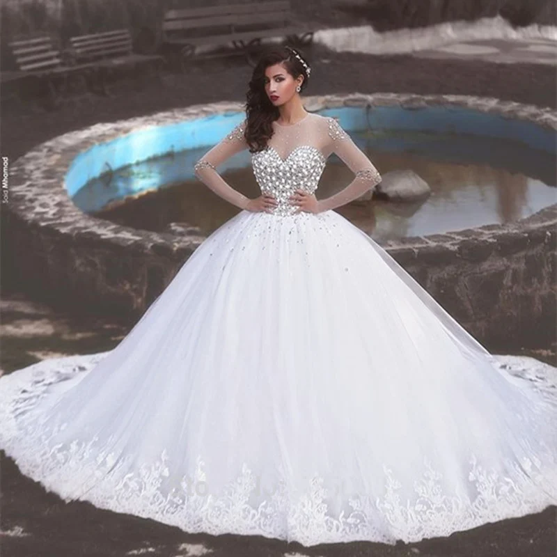 2022 Brautkleid White Crystals Long Sleeves Ball Gown Wedding Dresses Lace Appliques Romantic Wedding Gowns vestido de noiva
2022 Brautkleid White Crystals Long Sleeves Ball Gown Wedding Dresses Lace Appliques Romantic Wedding Gowns vestido de noiva