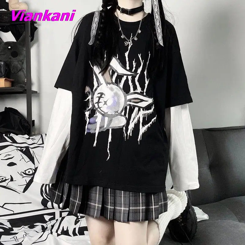 Women Fake Two Piece T-shirts Harajuku Dark Cartoon Print Tshirt Mall Goth Tee Female Kpop Clothes 2022 Autumn Casual Tops
Women Fake Two Piece T-shirts Harajuku Dark Cartoon Print Tshirt Mall Goth Tee Female Kpop Clothes 2022 Autumn Casual Tops