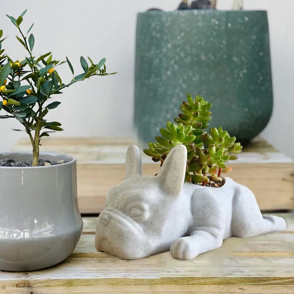 

Useful Flower Holder Fine Workmanship Resin Dog Figurine Flower Vase Portable Garden Pot Home Supply