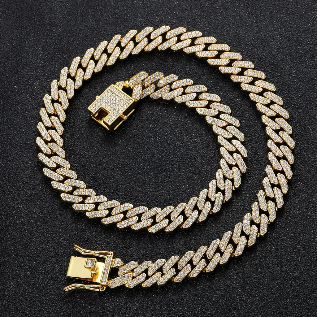 12mm Striped Cuban Chain Men's Necklace Gold Plated All Diamond Alloy Hip Hop Diamond Necklace 16/18/20/22/24 inches
12mm Striped Cuban Chain Men's Necklace Gold Plated All Diamond Alloy Hip Hop Diamond Necklace 16/18/20/22/24 inches