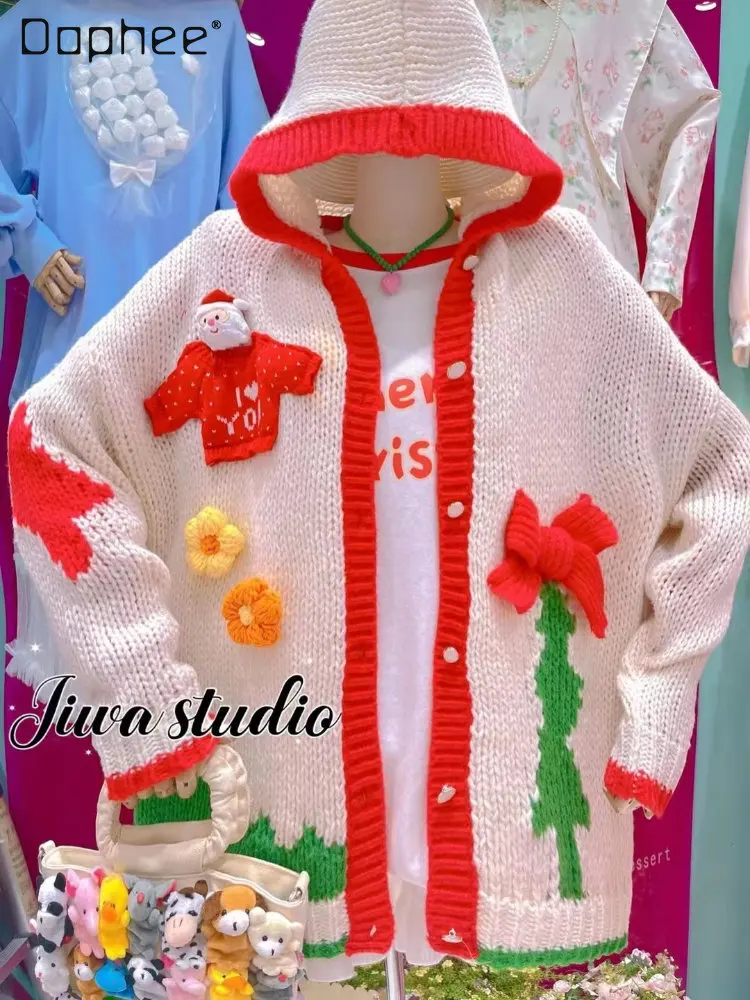 Sweet Christmas Theme Hooded Sweater Women 2022 Autumn and Winter Tridimensional Crochet Bow Decoration Knitted Cardigan Coat
Sweet Christmas Theme Hooded Sweater Women 2022 Autumn and Winter Tridimensional Crochet Bow Decoration Knitted Cardigan Coat
