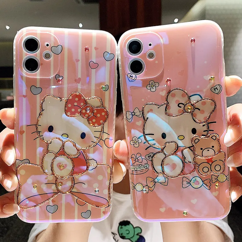 

Kawaii Sanrio Hello Kitty Phone Case KTcat Anime Cute Cartoon Character Girly Heart iPhone 12/13 Pro/14 Promax Toy for Girls