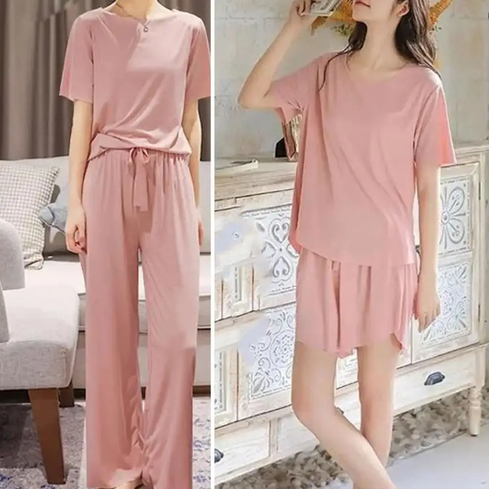 3Pcs/Set Short Sleeve Pajamas Set Drawstring Straight Wide Leg Thin Elastic Waistband Women Ice Silk T-shirt Pants Shorts Set
3Pcs/Set Short Sleeve Pajamas Set Drawstring Straight Wide Leg Thin Elastic Waistband Women Ice Silk T-shirt Pants Shorts Set
