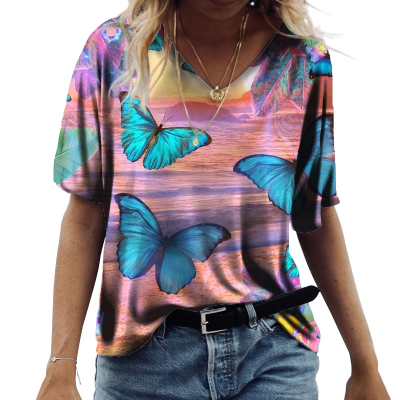 Clothing For Summer Fashion Casual Loose Splice V-Neck Tops 2022 Women Short Sleeve 3D Printing Hot New Pullovers Female Tops
Clothing For Summer Fashion Casual Loose Splice V-Neck Tops 2022 Women Short Sleeve 3D Printing Hot New Pullovers Female Tops