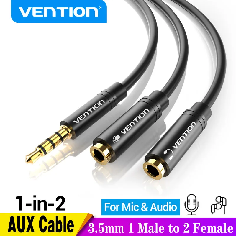 

Vention 3.5mm Audio Splitter Extension Cable Jack 3.5mm 1 Male to 2 Female Mic Y Splitter for Laptop Headphone Aux Cable Adapter