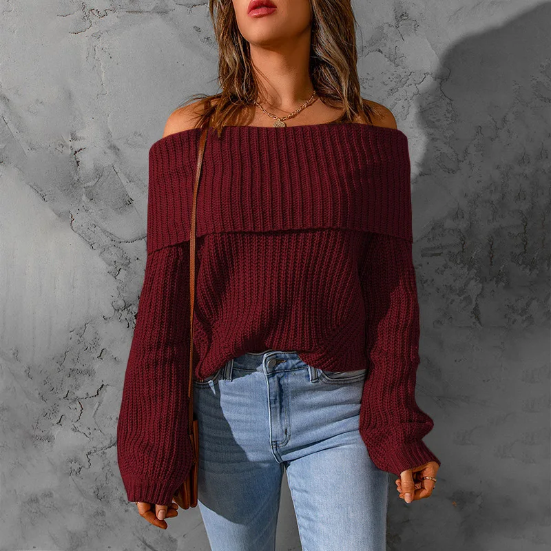 Women Autumn Winter Pullovers and Sweaters Long Sleeve Slash Neck Loose Knitted Sweater
Women Autumn Winter Pullovers and Sweaters Long Sleeve Slash Neck Loose Knitted Sweater