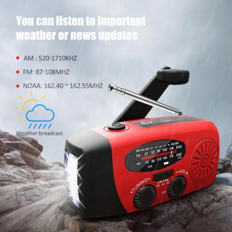 Emergency Hand Crank Radio Multifunctional AM/FM/NOAA Portable Weather Radio Power Bank Solar Charging with LED Flashlight
Emergency Hand Crank Radio Multifunctional AM/FM/NOAA Portable Weather Radio Power Bank Solar Charging with LED Flashlight
