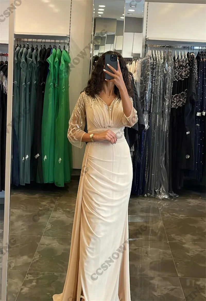 Chiffon Appliques Beaded Muslim Evening Dresses see-throug Sleeve Islamic Formal Party Gowns V Neck Women Arabic Robes De Soirée
Chiffon Appliques Beaded Muslim Evening Dresses see-throug Sleeve Islamic Formal Party Gowns V Neck Women Arabic Robes De Soirée