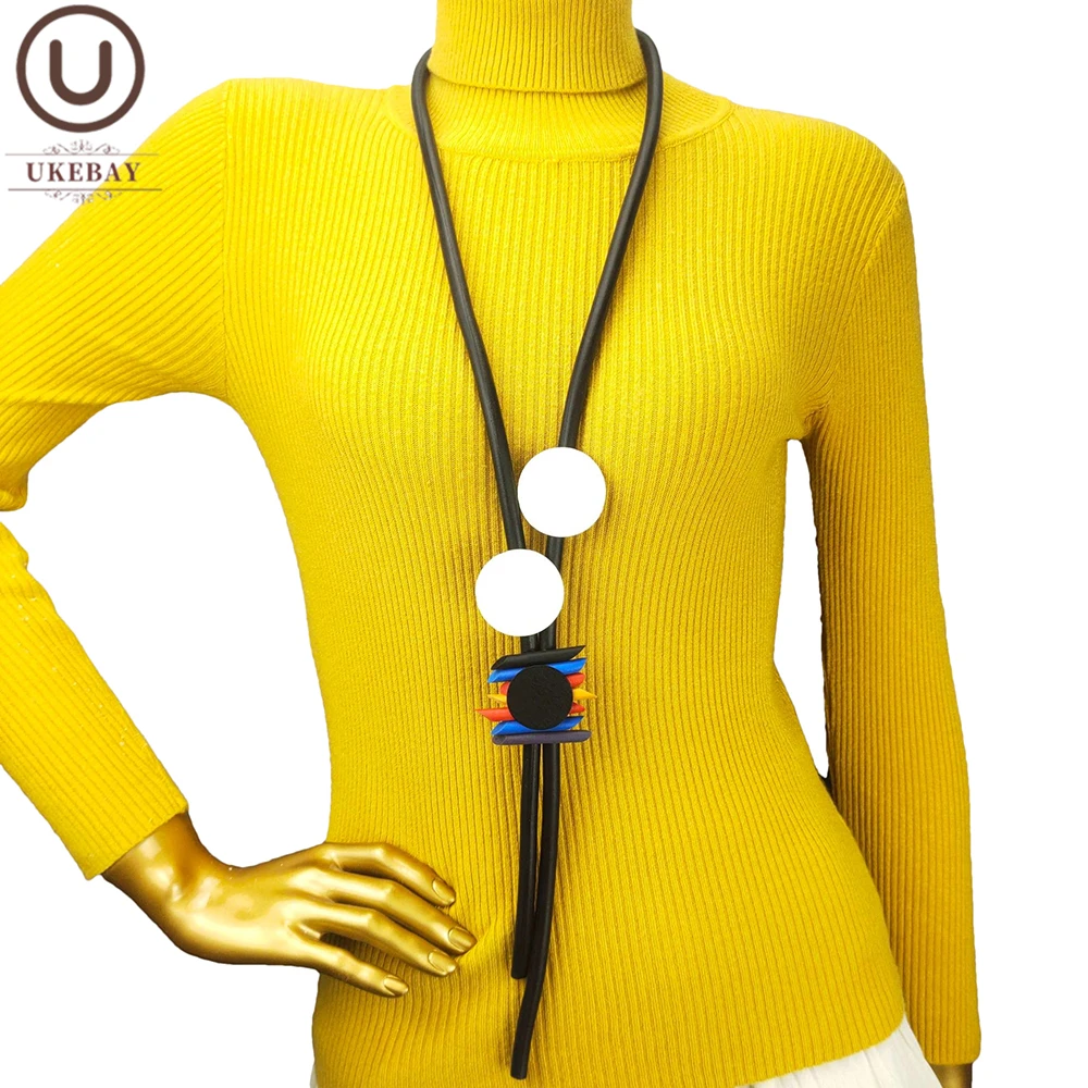 

UKEBAY New Long Pendant Necklace For Women Rubber Necklaces Gothic Jewelry Handmade Sweater Chains Wood Accessoires Necklace