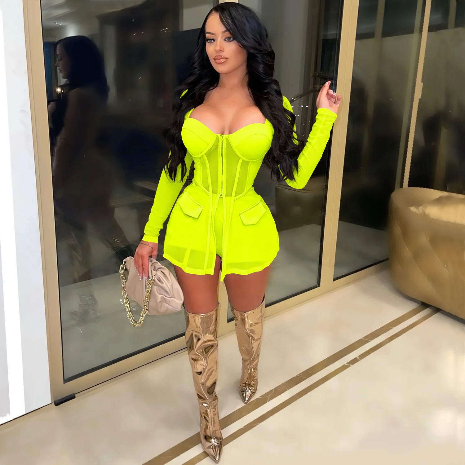 Clothing 2022 Sexy Mesh Patchwork 2pcs Long Sleeve Zipper Sweetheart Blazer Shorts Sweatsuit Tracksuit Two Piece Set Suit Outfit
Clothing 2022 Sexy Mesh Patchwork 2pcs Long Sleeve Zipper Sweetheart Blazer Shorts Sweatsuit Tracksuit Two Piece Set Suit Outfit