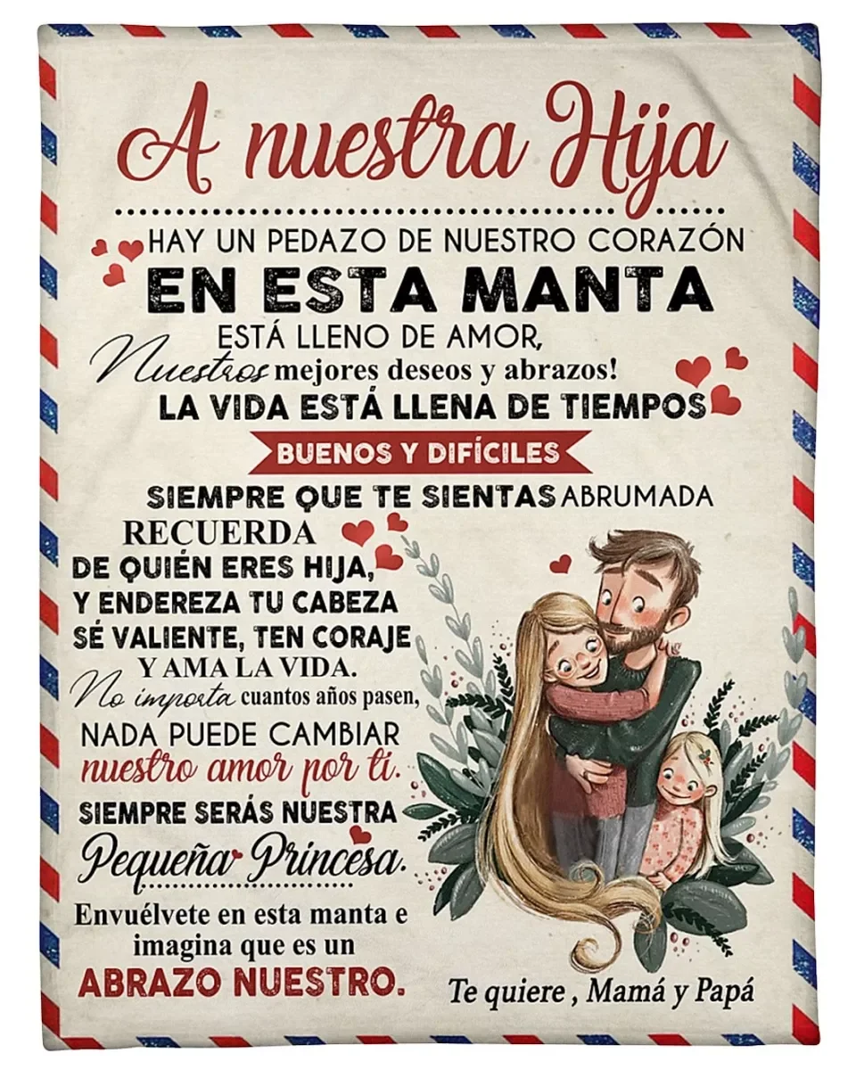 NEW2023 A nuestia Hija Air Mail Letter Print Loving Gift Thin Fleece Blanket for Daughter from Mama and Papa Sofa Throw Blanket
NEW2023 A nuestia Hija Air Mail Letter Print Loving Gift Thin Fleece Blanket for Daughter from Mama and Papa Sofa Throw Blanket