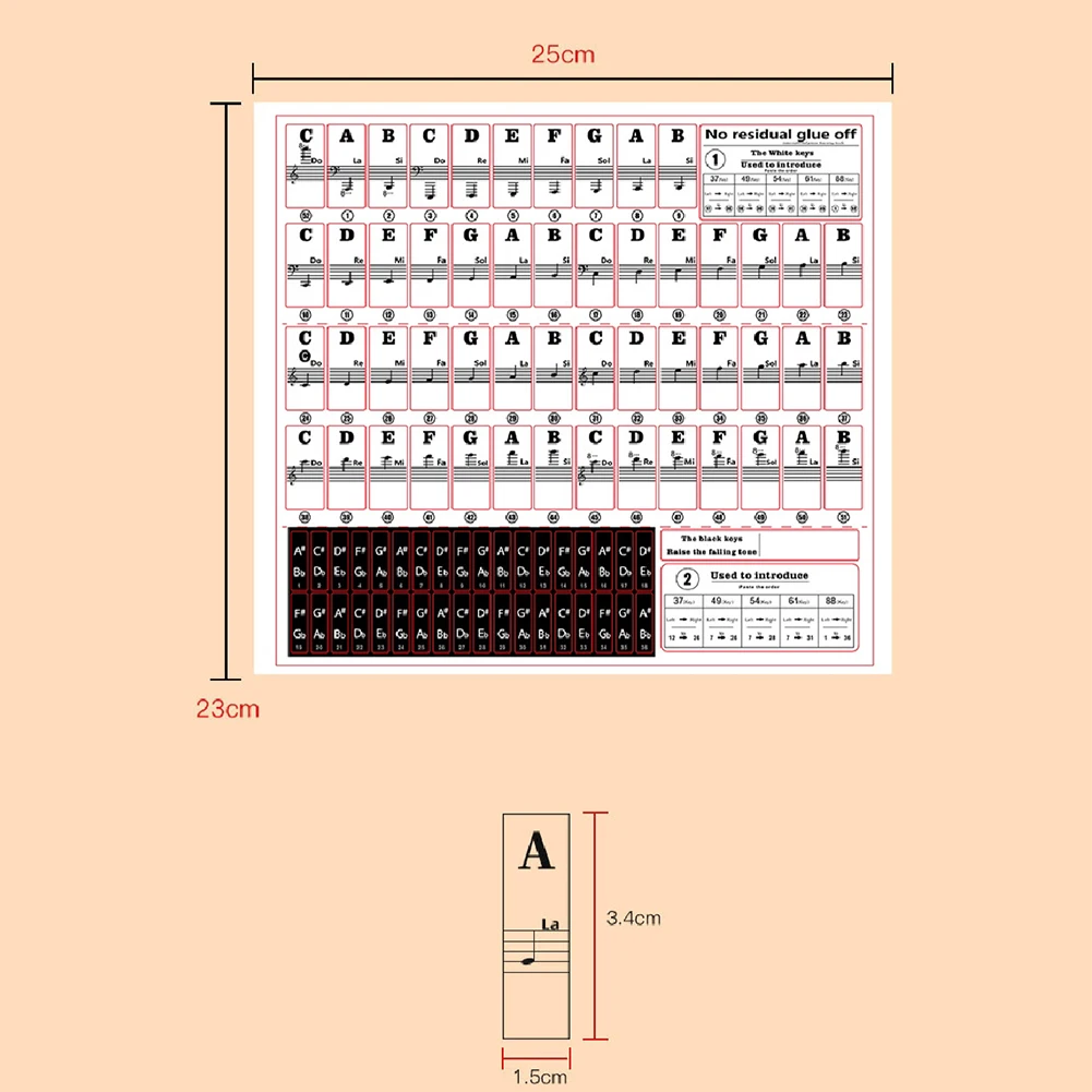 For Piano Lovers Piano Decal Notes Piano Stickers 88/61/54/49/37 Keys Approx. 15 G Approx. 25*23cm Balck Colorful
For Piano Lovers Piano Decal Notes Piano Stickers 88/61/54/49/37 Keys Approx. 15 G Approx. 25*23cm Balck Colorful