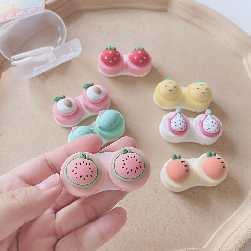 

Women Color Contact Lenses Case Cute Strawberry Carrot Watermelon Peach Cactus Pineapple Fruit Style Contact Lens Box Container