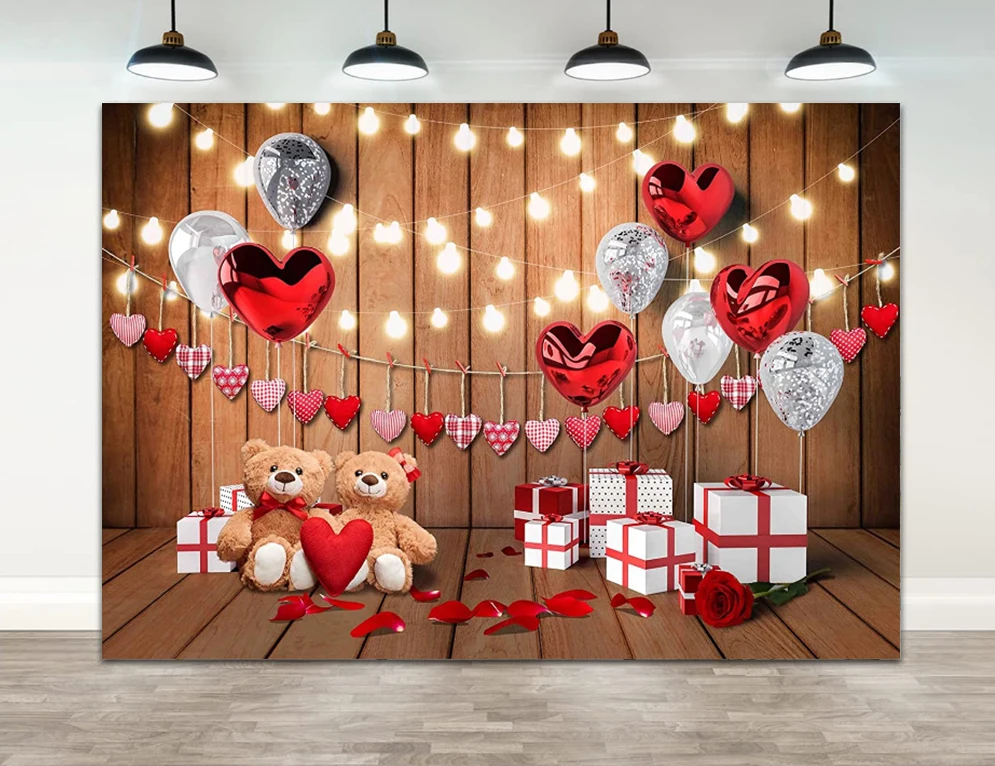 Valentine's Day Balloons Gift Photography Backdrop Wood Love Heart Toy Bear Decorations Background Birthday Banner
Valentine's Day Balloons Gift Photography Backdrop Wood Love Heart Toy Bear Decorations Background Birthday Banner