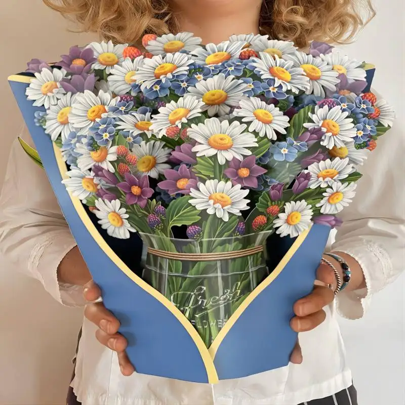 

PopUp Flower Bouquet Greeting Card 12 inch Life Sized Forever Flower Bouquet 3D Popup Greeting Cards with Note Card and Envelope
