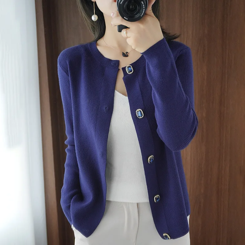 Wool Blended Autumn and Winter Ladies Loose Round Neck Design Cardigan Navy Blue Coat Sweater Jacket Women Knitted Cardigan
Wool Blended Autumn and Winter Ladies Loose Round Neck Design Cardigan Navy Blue Coat Sweater Jacket Women Knitted Cardigan