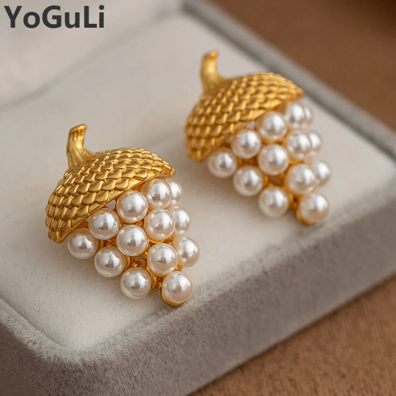 Modern Jewelry 925 Silver Needle Grape Gold Color High Quality Simulated Pearl Earrings For Women Girl Party Gift Accessories
Modern Jewelry 925 Silver Needle Grape Gold Color High Quality Simulated Pearl Earrings For Women Girl Party Gift Accessories