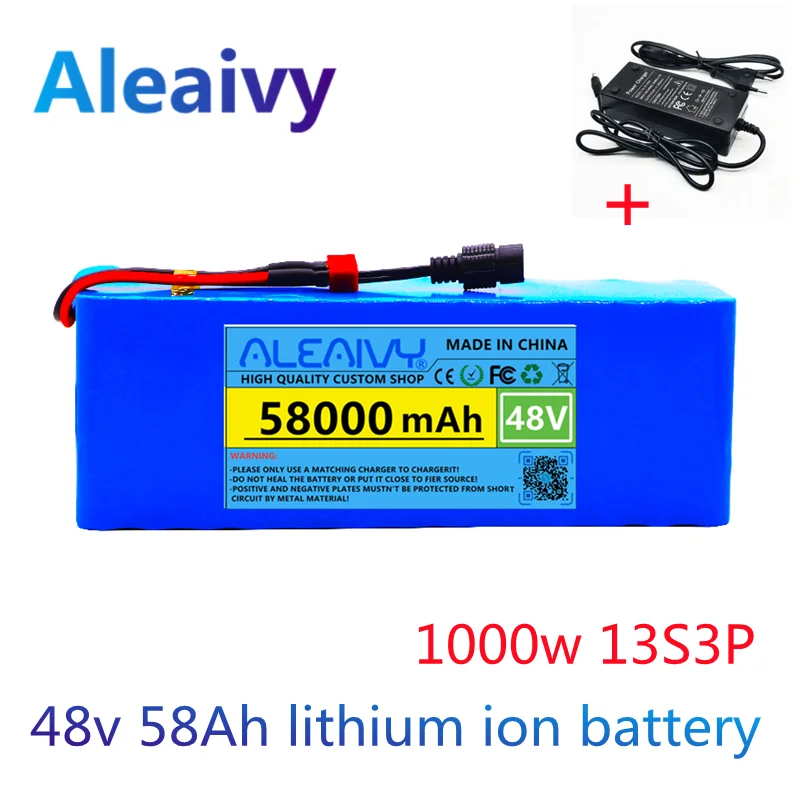 Аккумулятор литиевый для электроскутера, электрического мотоцикла с BMS + зарядным устройством, 48 В, 58000 мАч, 1000 Вт, 13S3P 18650 
Аккумулятор литиевый для электроскутера, электрического мотоцикла с BMS + зарядным устройством, 48 В, 58000 мАч, 1000 Вт, 13S3P 18650