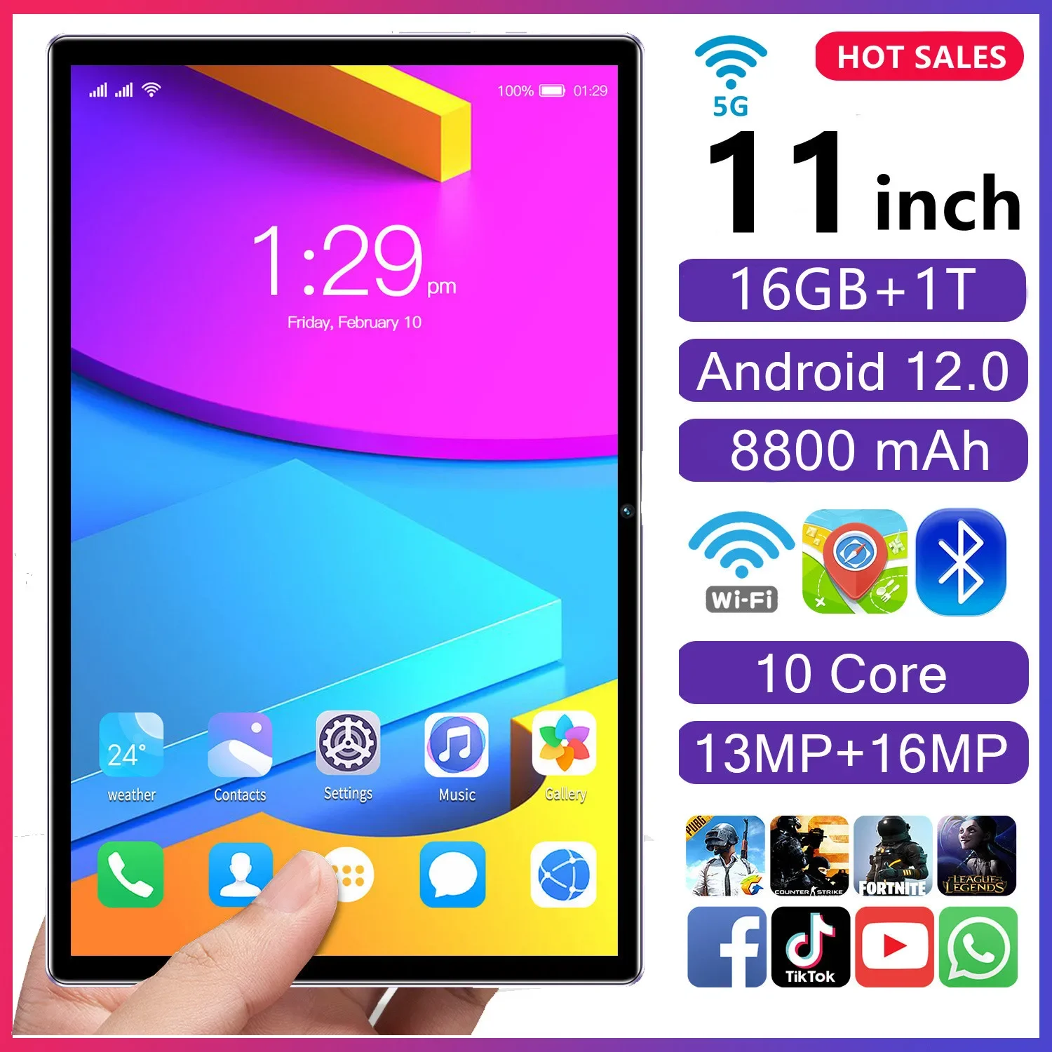 2024 NEW 11 Inch Android Tablet Android 12 16GB RAM +1T ROM Deca Core 8+13MP WPS+5G WiFi Bluetooth Dual SIM Phone Call Tablet Pc
2024 NEW 11 Inch Android Tablet Android 12 16GB RAM +1T ROM Deca Core 8+13MP WPS+5G WiFi Bluetooth Dual SIM Phone Call Tablet Pc