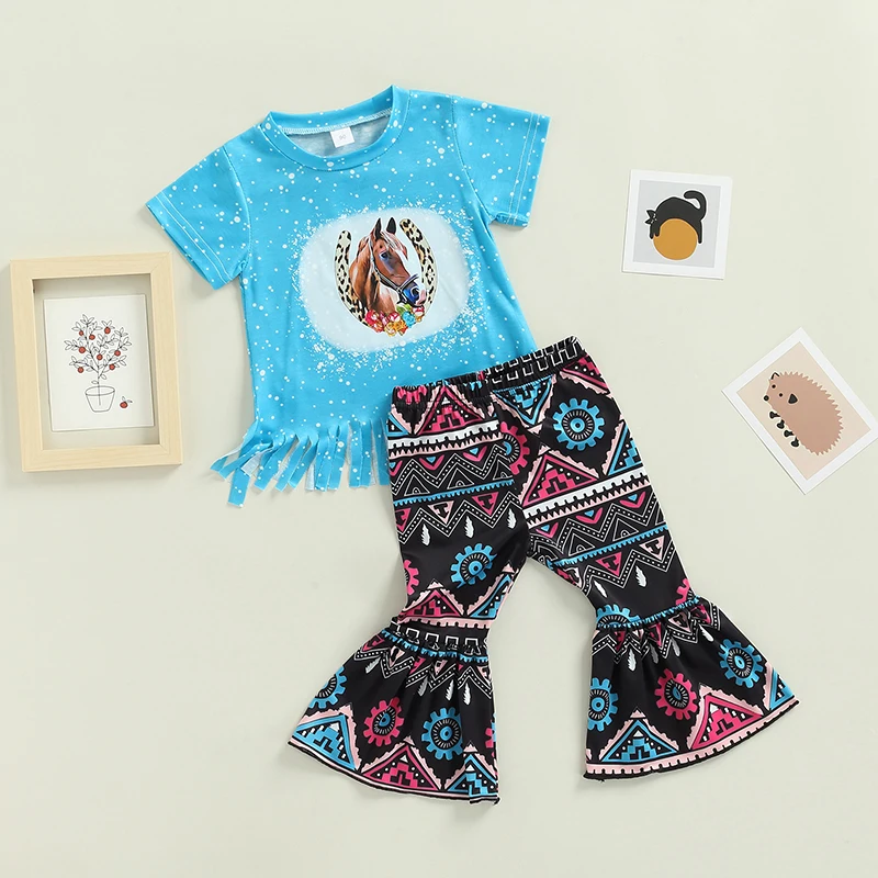 Cartoon Kids Girls 2pcs Clothes Sets Printed Tassel T Shirts Tops+Geometric Pattern Flare Pants
Cartoon Kids Girls 2pcs Clothes Sets Printed Tassel T Shirts Tops+Geometric Pattern Flare Pants