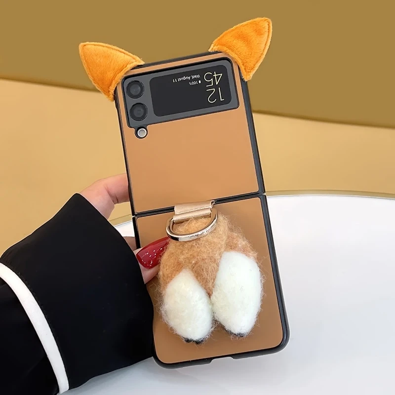 

For Samsung ZFlip3 Case Cute Plush Corgi Dog Cartoon Creative Protective Cover for Galaxy ZFlip 3 Etui Samsung Funda Para