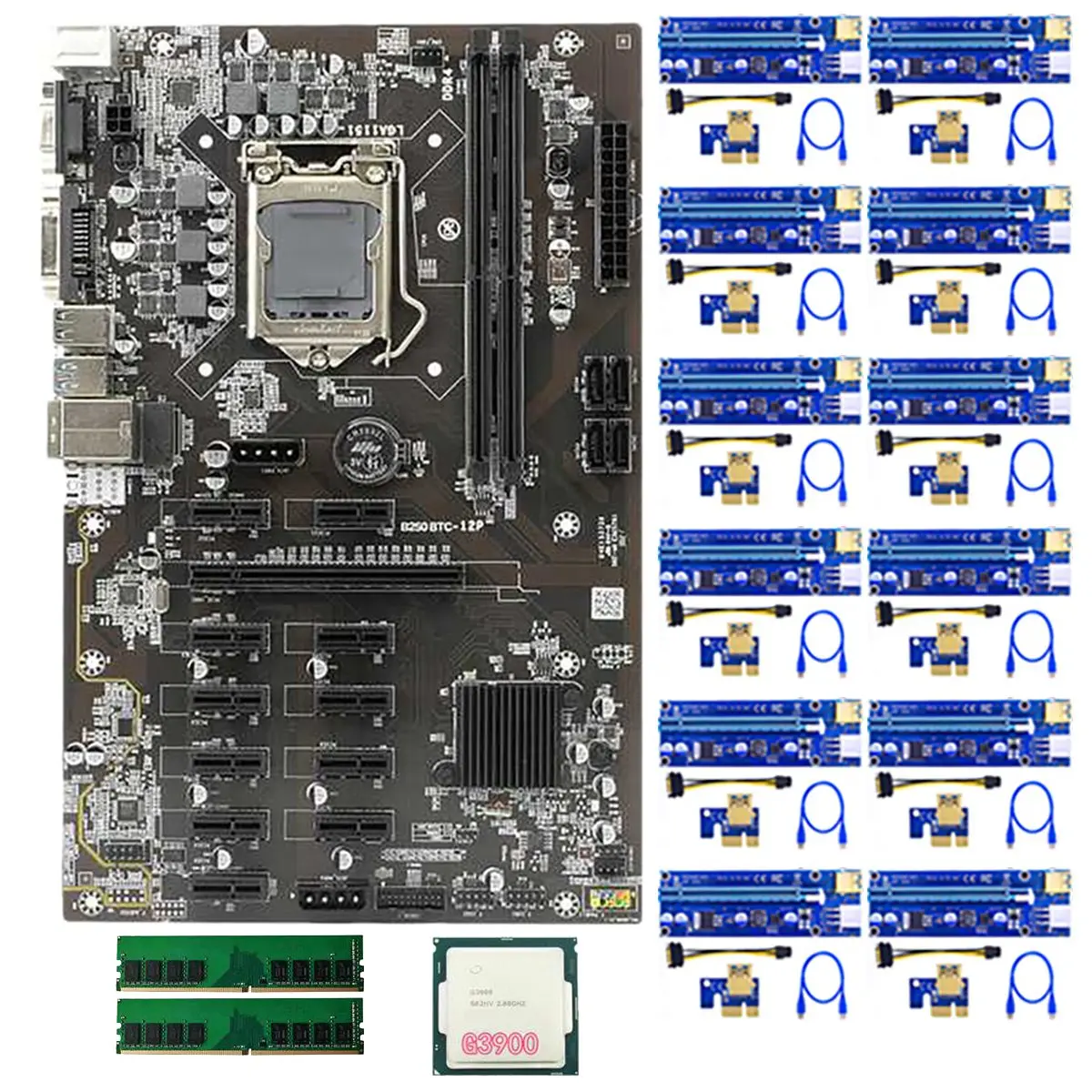 B250 BTC Mining Motherboard Set with 12X009S PCIE Riser Card+1XG3900 CPU+2X4G DDR4 RAM 12 GPU LGA1151 DDR4 DIMM SATA3.0
B250 BTC Mining Motherboard Set with 12X009S PCIE Riser Card+1XG3900 CPU+2X4G DDR4 RAM 12 GPU LGA1151 DDR4 DIMM SATA3.0