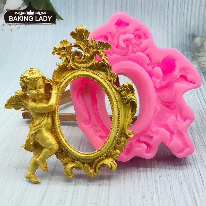 European angel photo frame modeling liquid silicone mold, fondant diy handmade clay clay Mold
European angel photo frame modeling liquid silicone mold, fondant diy handmade clay clay Mold