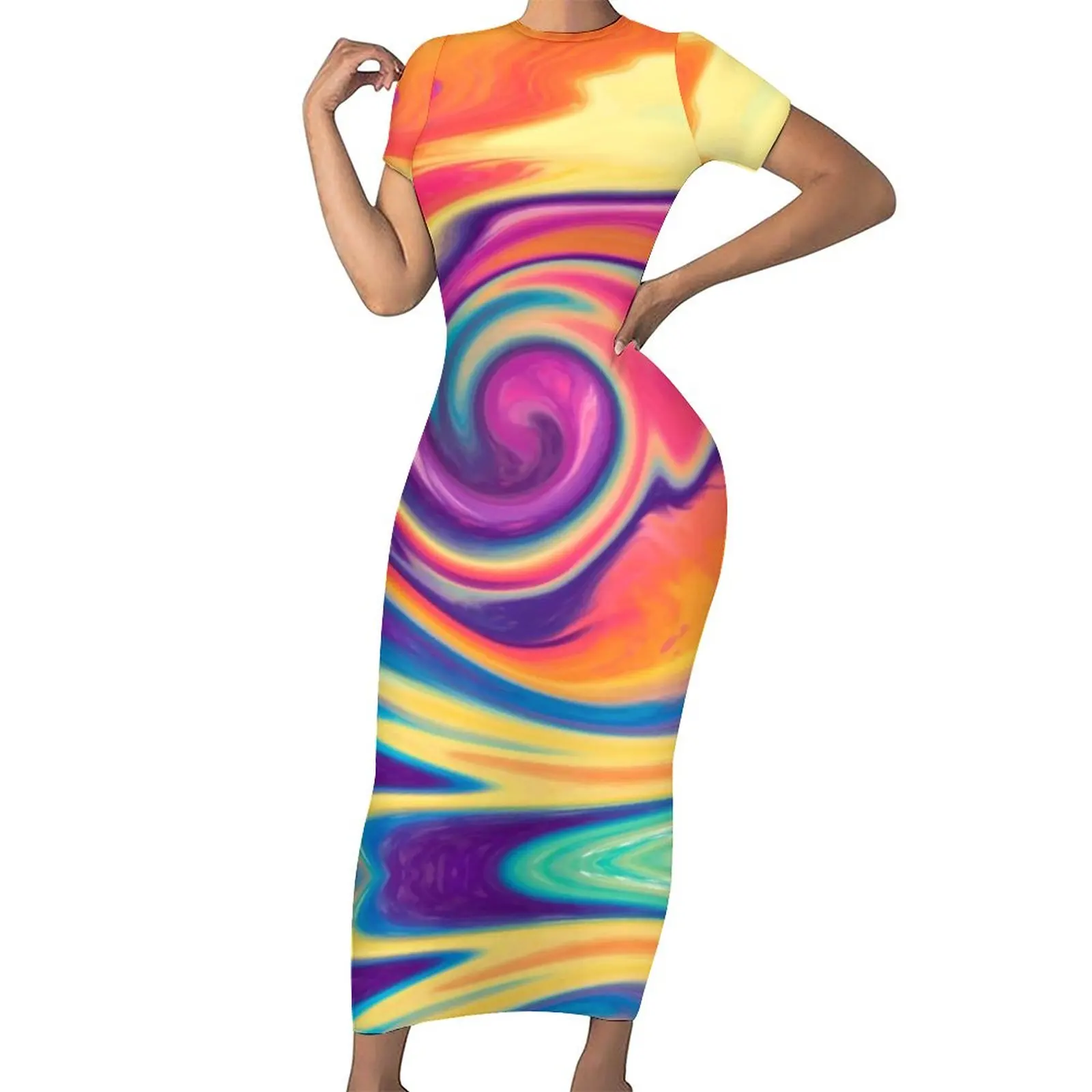 Женское платье-макси с коротким рукавом и абстрактным принтом
Женское платье-макси с коротким рукавом и абстрактным принтом