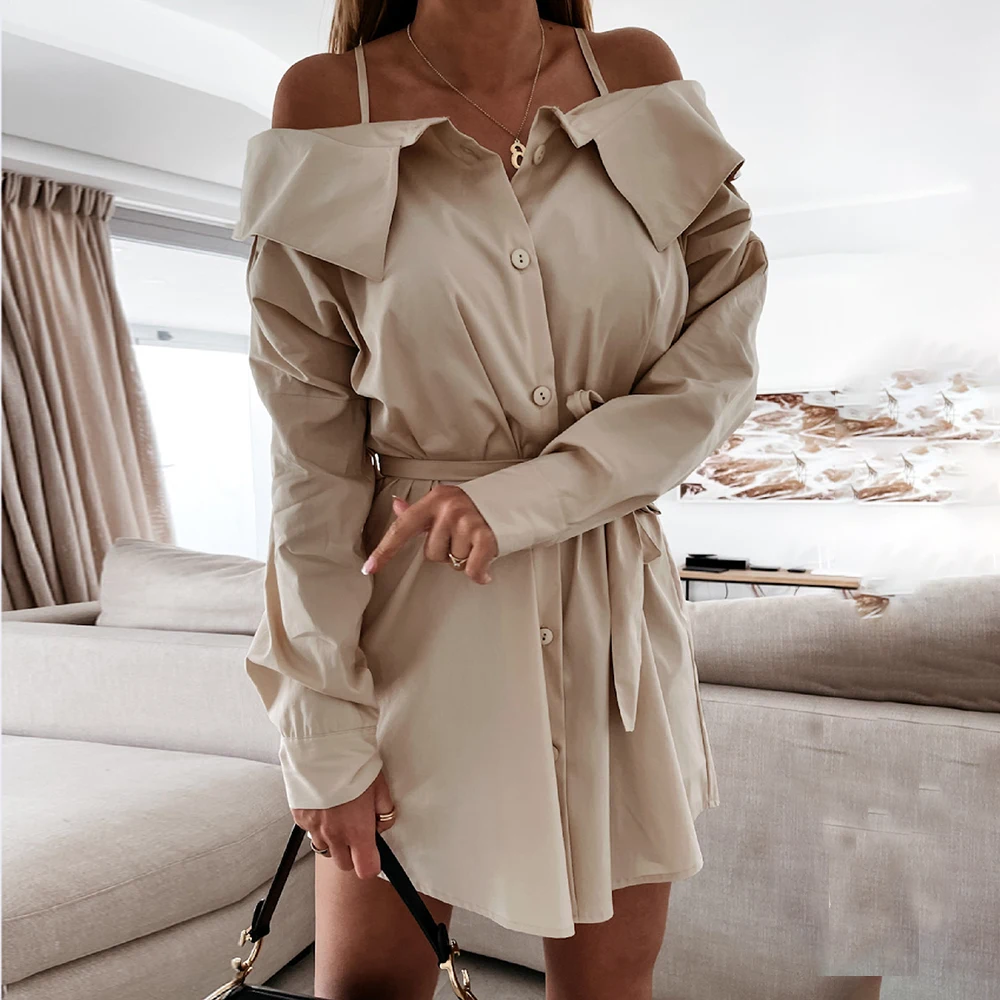 Autumn New Sexy Off Shoulder Shirt Dress For Women 2022 Casual Buttons Lace-up Belted Slash Neck Solid Ladies Dresses Robe
Autumn New Sexy Off Shoulder Shirt Dress For Women 2022 Casual Buttons Lace-up Belted Slash Neck Solid Ladies Dresses Robe