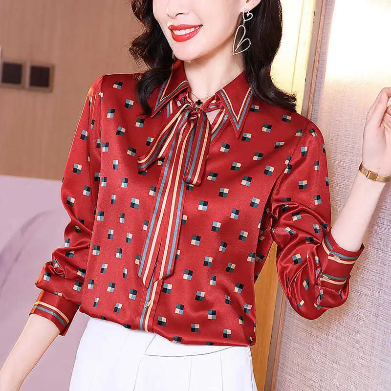 Clothing Fashion Mulberry Silk Printed Top Red Shirt Women Graceful Bow Heavy Satin Silk Long Sleeve Shirt Women's
Clothing Fashion Mulberry Silk Printed Top Red Shirt Women Graceful Bow Heavy Satin Silk Long Sleeve Shirt Women's