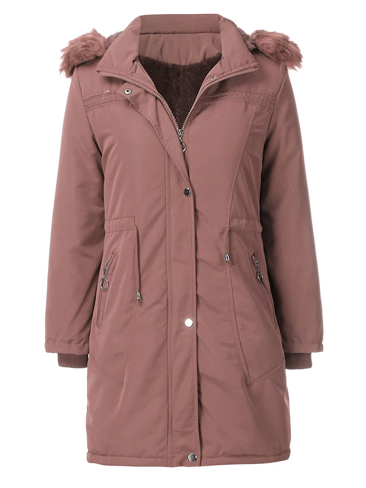 Women Autumn Winter Mediumn Long Fur Collar Hooded Detachable Long Sleeve Solid Color Drawstring Chic Warm Coat Jacket
Women Autumn Winter Mediumn Long Fur Collar Hooded Detachable Long Sleeve Solid Color Drawstring Chic Warm Coat Jacket