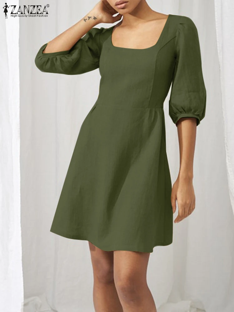ZANZEA Female Casual Party Sundress Women Fashion Solid A-line Dress Summer Square Neck Short Sleeve Knee Length Vestidos 2023
ZANZEA Female Casual Party Sundress Women Fashion Solid A-line Dress Summer Square Neck Short Sleeve Knee Length Vestidos 2023