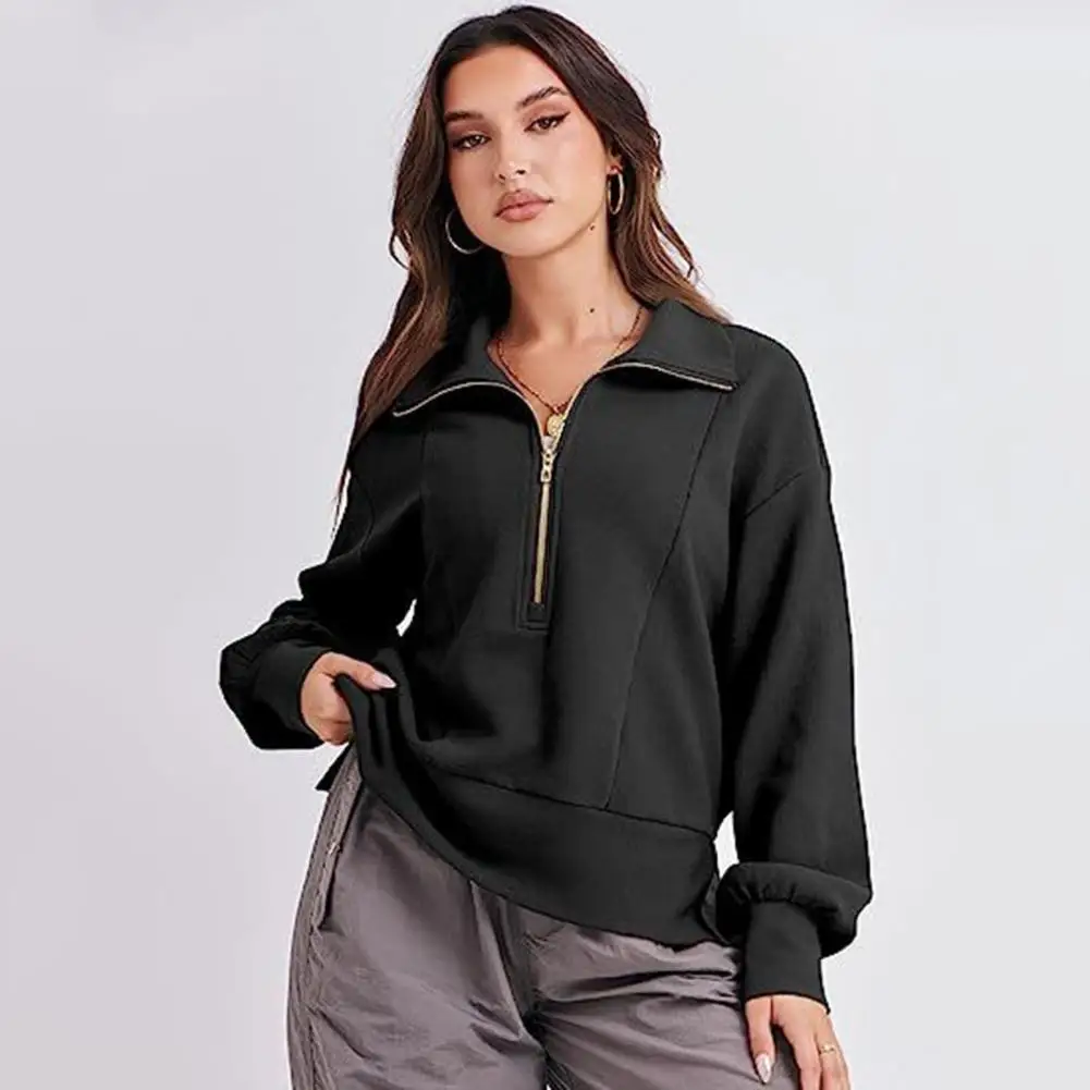 Casual Style Women Pullover Sweatshirt Autumn Streetwear Women's Loose Fit Pullover Tops with Large Lapel Zipper Neckline Solid
Casual Style Women Pullover Sweatshirt Autumn Streetwear Women's Loose Fit Pullover Tops with Large Lapel Zipper Neckline Solid