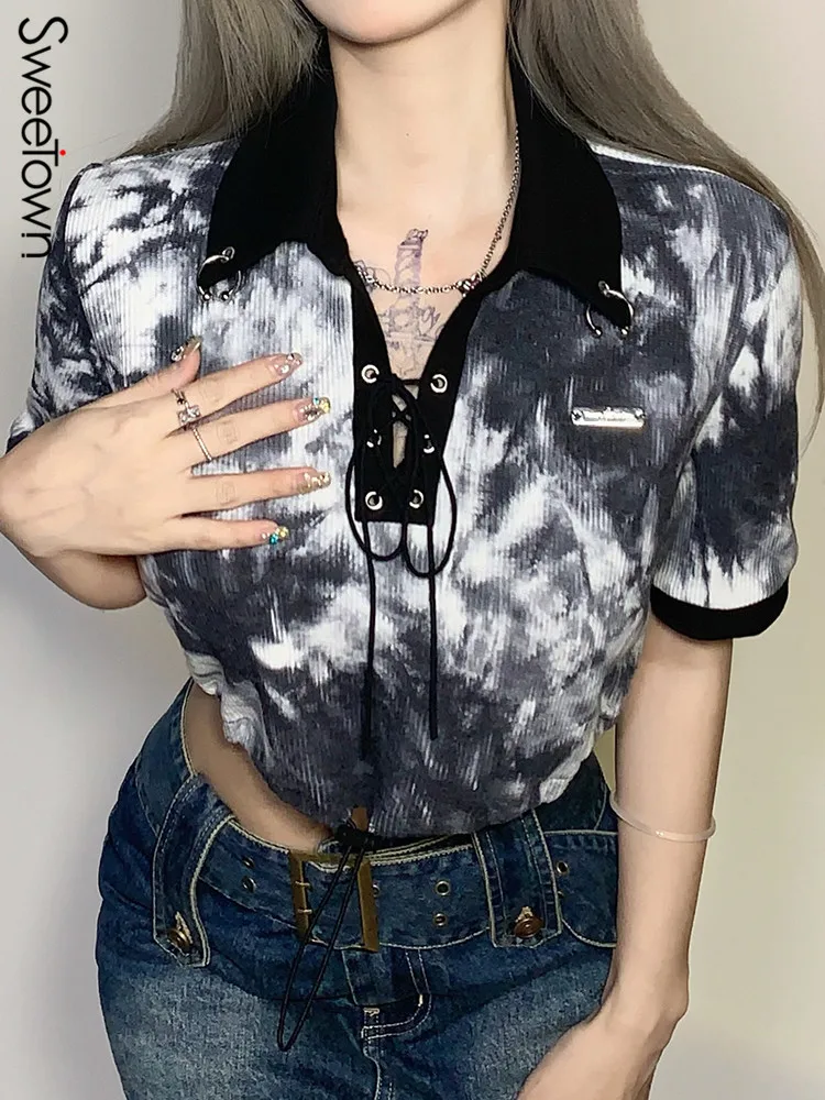 Женский топ с коротким рукавом, в рубчик, с завязкой
Женский топ с коротким рукавом, в рубчик, с завязкой