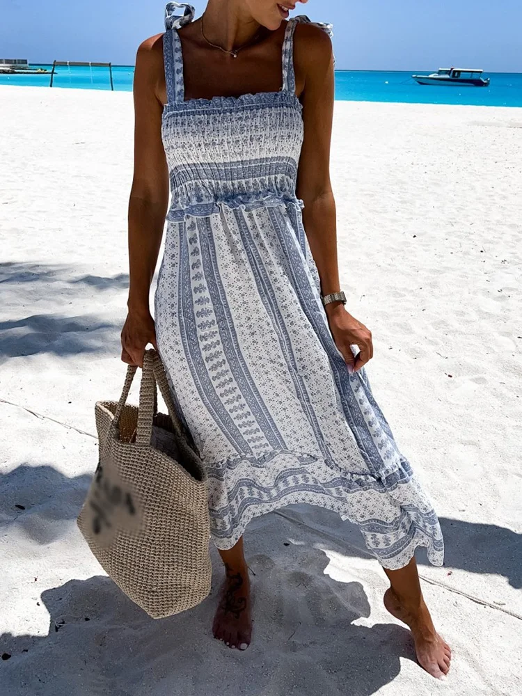 Ladies Holiday Sling Strap Backless Dress Fashion Square Neck Sleeveless Off Shoulder Long Dress Casual Floral Print Slim Dress
Ladies Holiday Sling Strap Backless Dress Fashion Square Neck Sleeveless Off Shoulder Long Dress Casual Floral Print Slim Dress