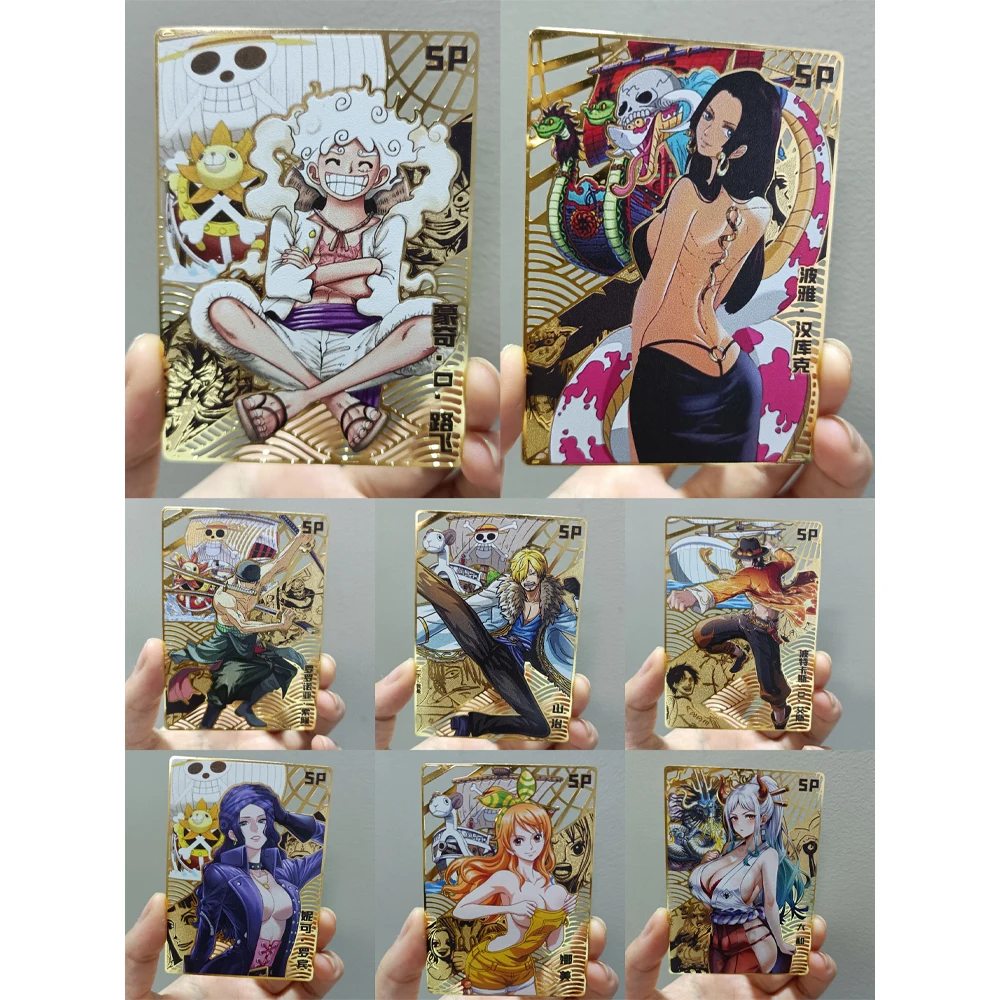 

8 моделей металлических аниме-карт, Luffy Zoro Hancock Nami Robin Sanji Ace Yamato, классические аниме-игры, коллекционные карточки, Подарочные игрушки