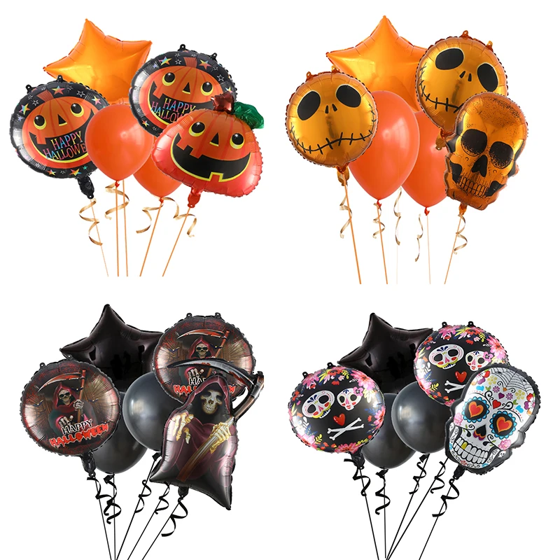6pcs Halloween Themed Foil Balloons Set Skull Pumpkin Ghost Pattern Tricky Carnival Party Festival Decoration Balloons Supplies
6pcs Halloween Themed Foil Balloons Set Skull Pumpkin Ghost Pattern Tricky Carnival Party Festival Decoration Balloons Supplies