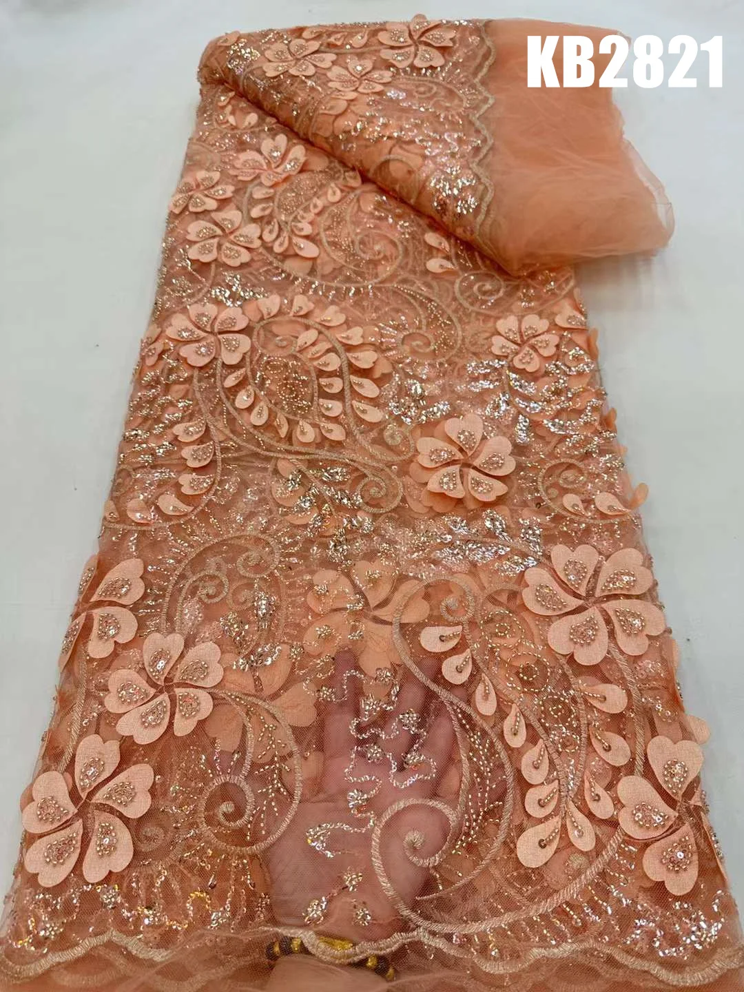Peach 3d Flower Beaded Lace French Lace Fabrics Quality 2023 French Mesh Embroidery Beaded Lace Fabric For Sewing Meters KB2821
Peach 3d Flower Beaded Lace French Lace Fabrics Quality 2023 French Mesh Embroidery Beaded Lace Fabric For Sewing Meters KB2821