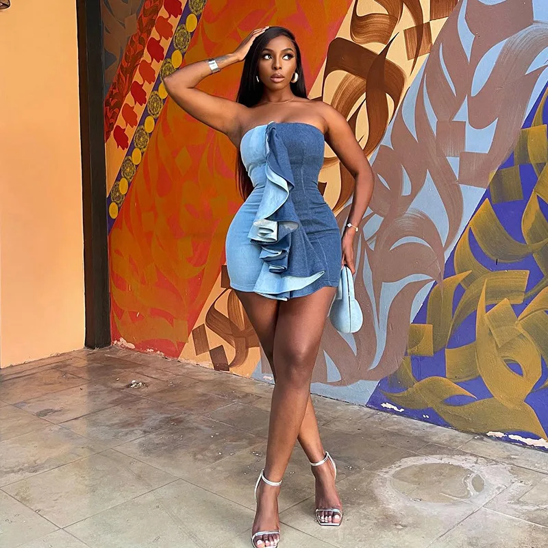 Bra Top Ruffled Denim Color Matching Dress 2023 New Fashion Spicy Girl Wrap Hip Short Skirt
Bra Top Ruffled Denim Color Matching Dress 2023 New Fashion Spicy Girl Wrap Hip Short Skirt
